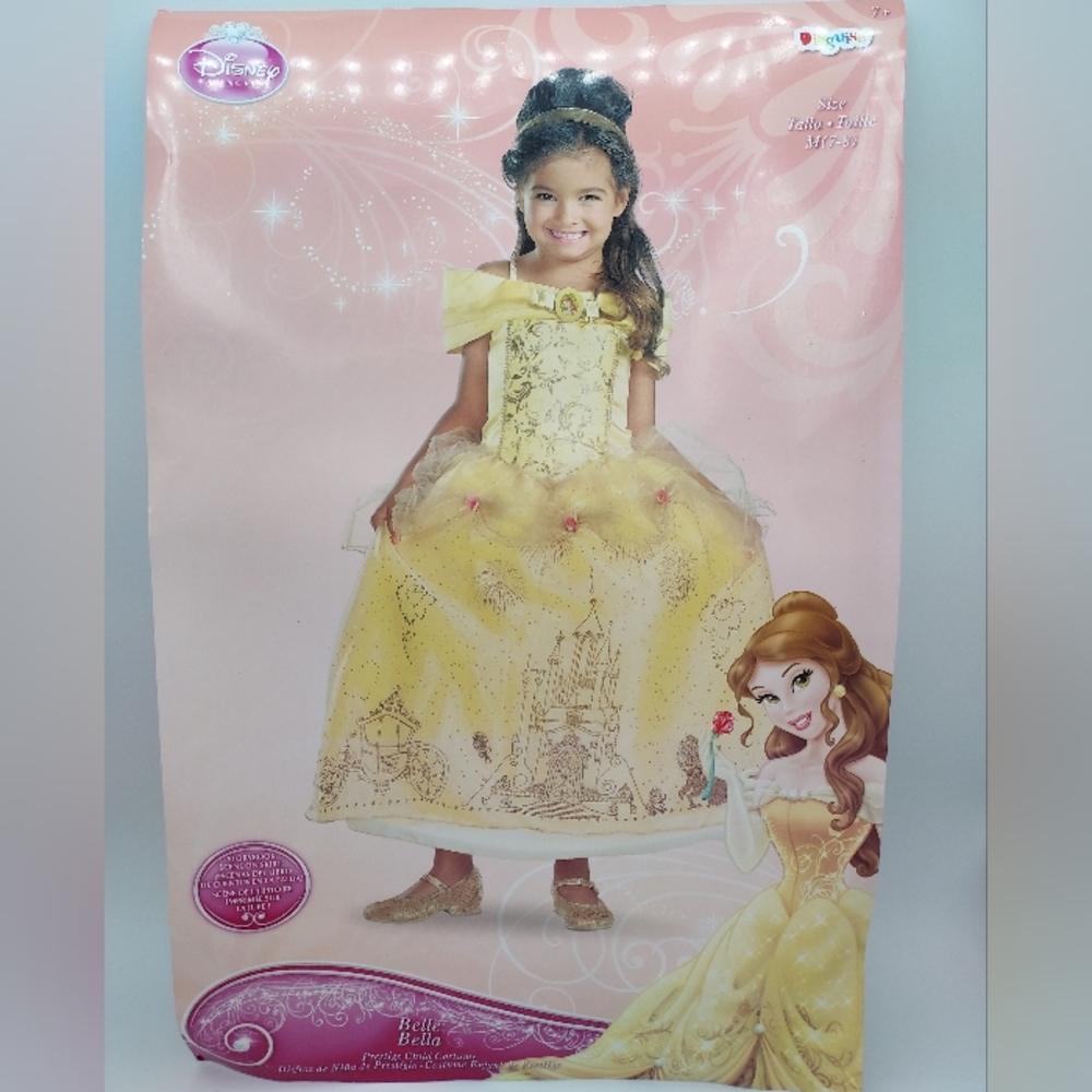 *SHIPS SAME/NEXT DAY* New Princess Belle Girls Costume Glitter Scene Sz Med 7-8